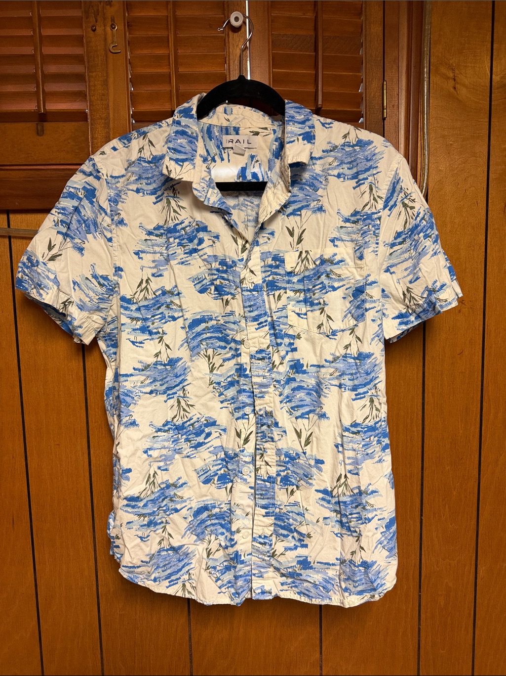 Short-Sleeve Blue Floral Button-Up Shirt